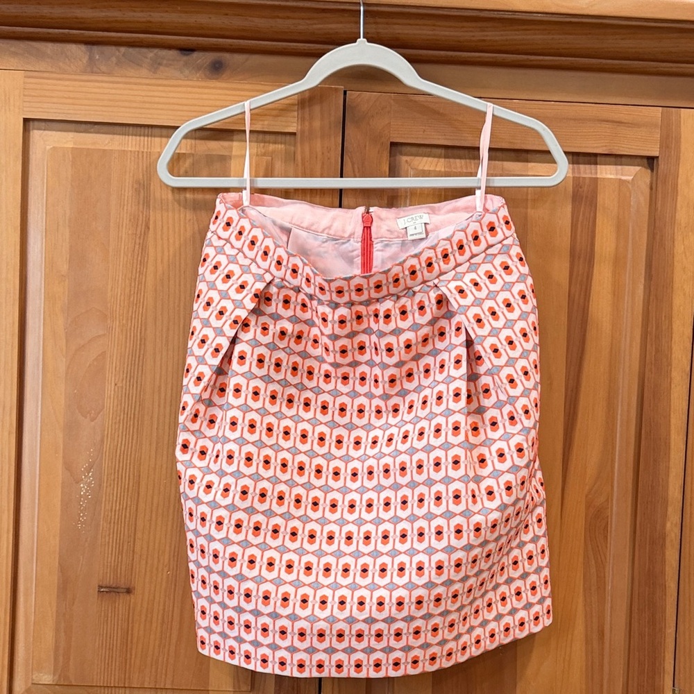 J. Crew Pink and Red Patterned Mini Skirt